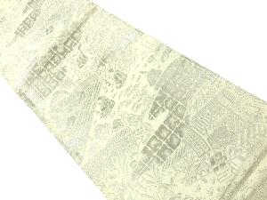 アンティーク　時代人物・屋敷風景模様織出し袋帯（材料）